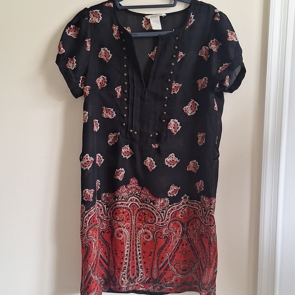Charlotte Russe Black and Red Paisley Print Belted Dress Size S/M - Picture 9 of 9